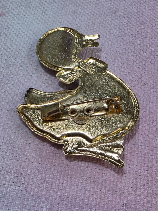 Vintage Metal And Glitter Fill 3-D Duck Brooch in Red-Orange-Gold - Picture 3 of 4